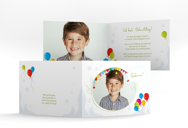 Einladungskarte Kindergeburtstag Sunkiss A6 Klappkarte quer mit Luftballons