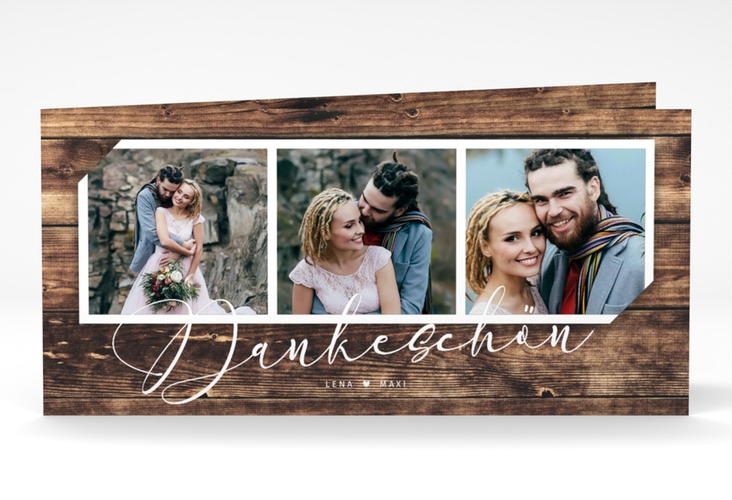 Dankeskarte Hochzeit Rustic lange Klappkarte quer