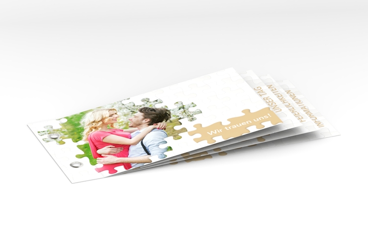 Hochzeitseinladung Puzzle Booklet beige