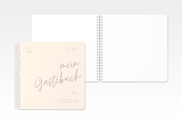 Gästebuch Konfirmation Rein Ringbindung beige
