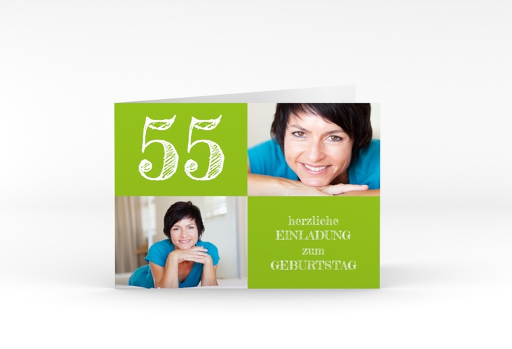 Einladung Geburtstag Lebensfreude A6 Klappkarte quer gruen