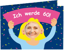 Einladung 60. Geburtstag Comic Woman A6 Klappkarte quer blau