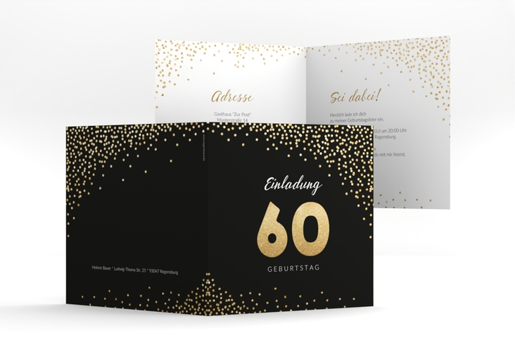Einladung 60. Geburtstag Glitzer quadr. Klappkarte hochglanz