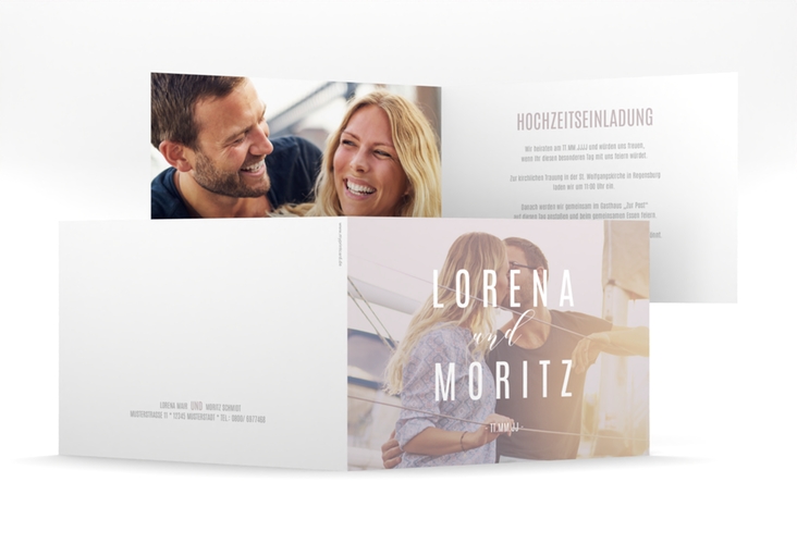 Hochzeitseinladung Memory mittlere Klappkarte quer grau hochglanz