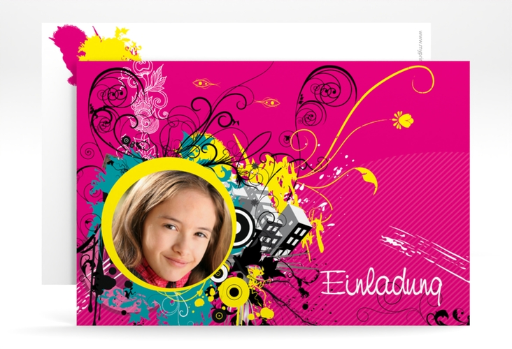 Einladungskarte Kindergeburtstag Daniel/Daniela A6 Karte quer pink