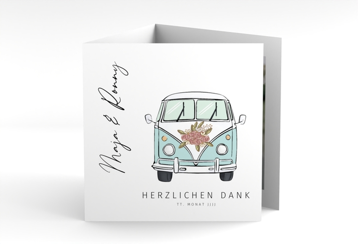 Dankeskarte Hochzeit Hochzeitsbulli quadr. Doppel-Klappkarte blau