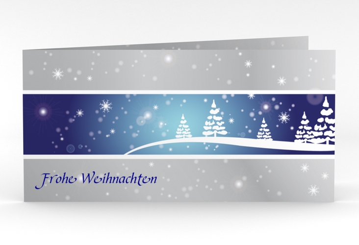 Weihnachtskarte Magical lange Klappkarte quer blau hochglanz