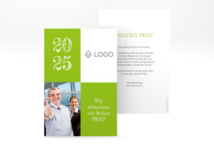 Business-Weihnachtskarte Partner A6 Karte hoch gruen hochglanz modern mit Firmenlogo