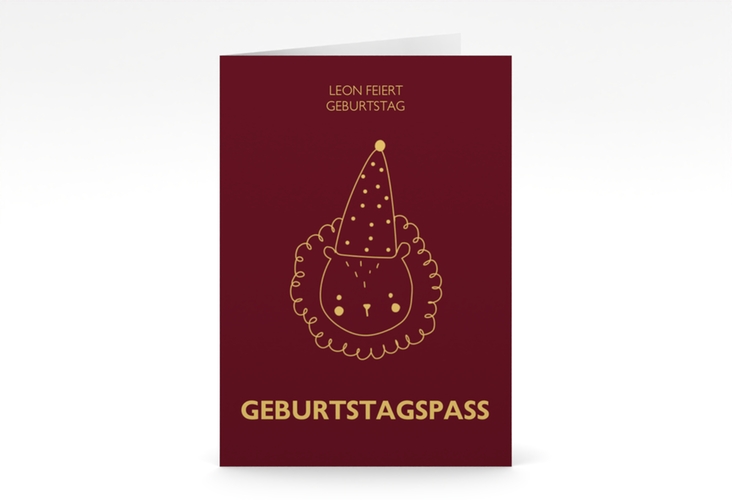 Einladungskarte Kindergeburtstag Geburtstagspass A6 Klappkarte hoch rot