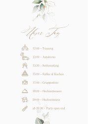 Klick: Details zu Tagesablauf Poster Hochzeit "Selvatica" anzeigen Tagesablauf Poster Hochzeit Selvatica 50 x 70 cm Poster weiss mit Eukalyptus-Kranz