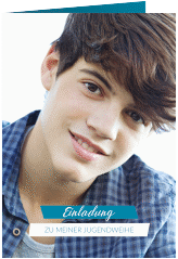 Einladung Jugendweihe Start A6 Klappkarte hoch blau