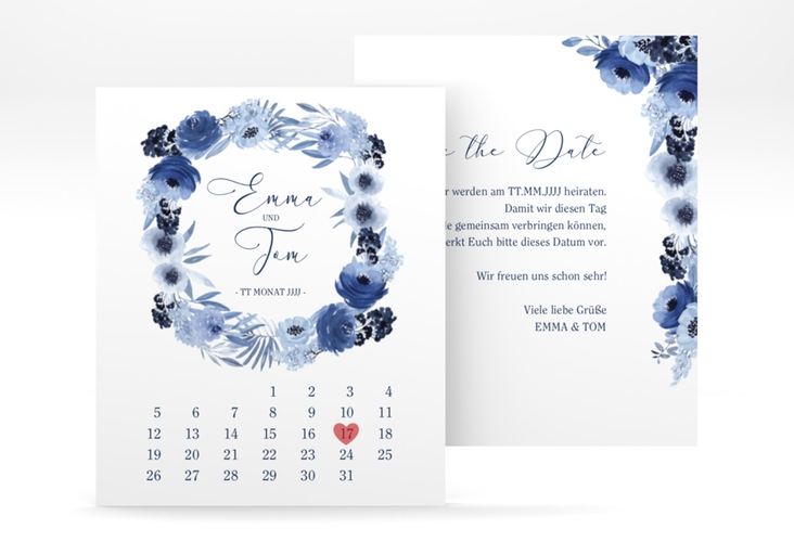 Save the Date-Kalenderblatt Azzurro Kalenderblatt-Karte blau hochglanz