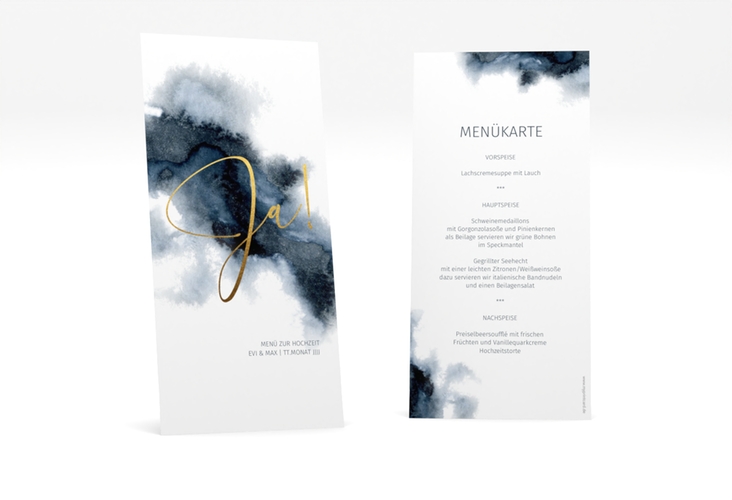 Menükarte Hochzeit Aquarellic lange Karte hoch weiss