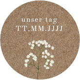 Klick: Details zu Aufkleber Hochzeit "Schleierkraut" anzeigen Aufkleber Hochzeit Schleierkraut Aufkleber, selbstklebend, rund Kraftpapier