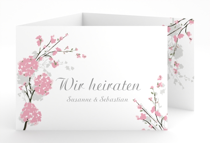 Hochzeitseinladung Salerno A6 Doppel-Klappkarte rosa hochglanz