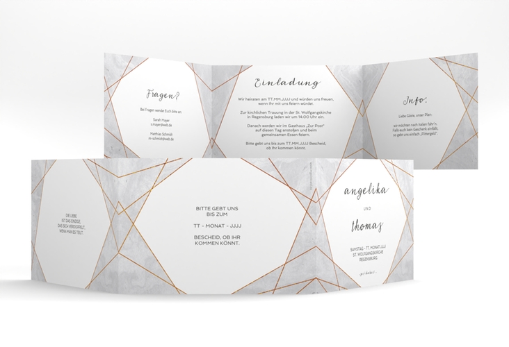 Hochzeitseinladung Asymmetry A6 Doppel-Klappkarte grau hochglanz