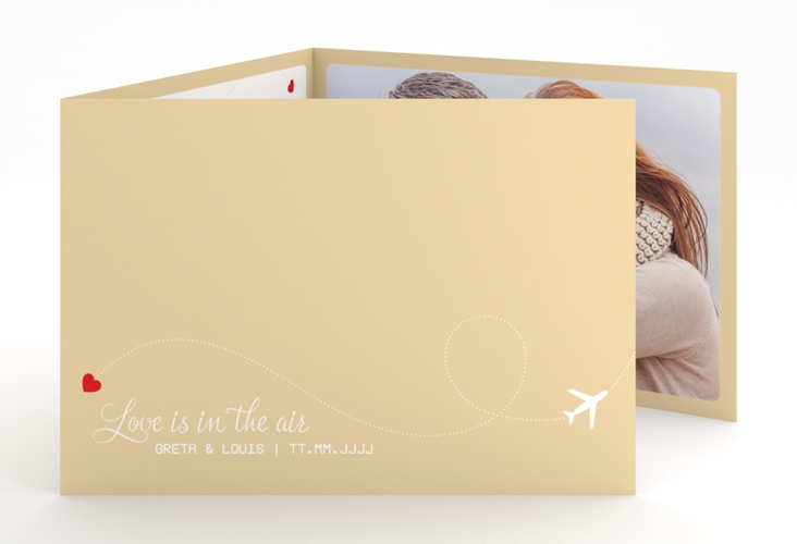 Hochzeitseinladung Weddingpass A6 Doppel-Klappkarte beige