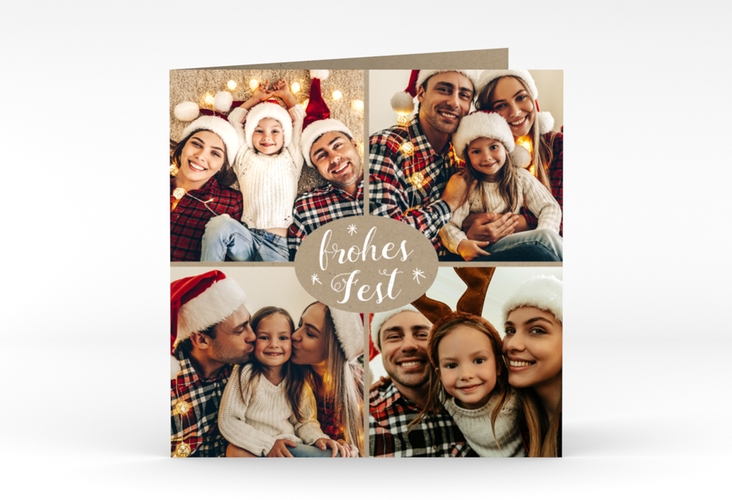 Weihnachtskarte Flocken quadr. Klappkarte zum selbst Gestalten mit Familienfotos