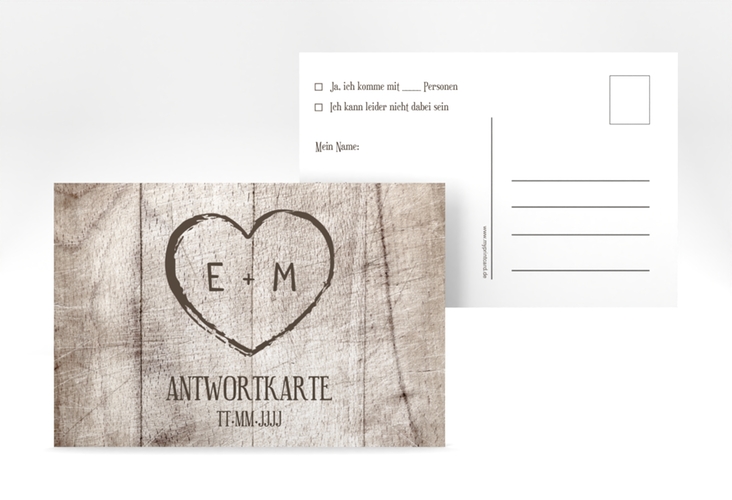 Antwortkarte Hochzeit Wood A6 Postkarte weiss hochglanz