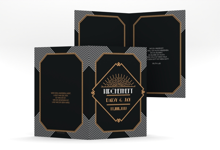 Kirchenheft Hochzeit Gatsby A5 Klappkarte hoch schwarz im 20er-Jahre-Stil