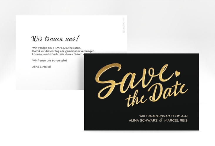 Save the Date-Karte Glam A6 Karte quer schwarz hochglanz