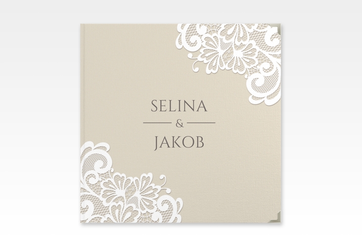 Gästebuch Selection Hochzeit Vintage Leinen-Hardcover beige mit floraler Spitze