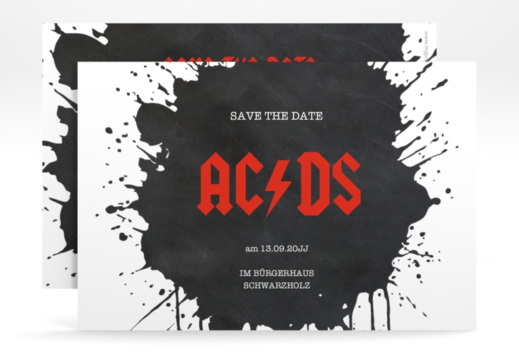Save the Date-Karte Hardrock A6 Karte quer schwarz für Rockband-Fans