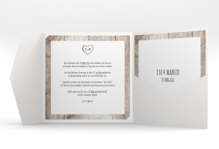 Hochzeitseinladung Wood Pocketfold weiss
