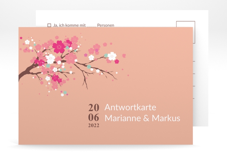 Antwortkarte Hochzeit Sakura A6 Postkarte apricot