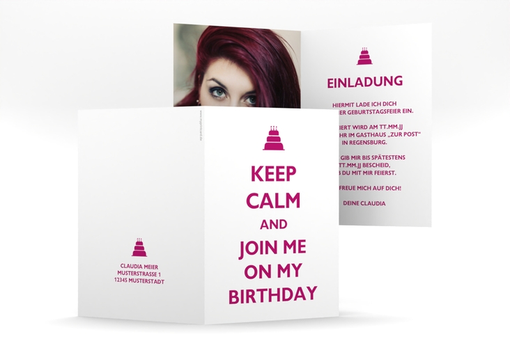 Einladung Geburtstag KeepCalm A6 Klappkarte hoch weiss