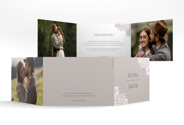 Hochzeitseinladung Vintage A6 Doppel-Klappkarte mit floraler Spitze