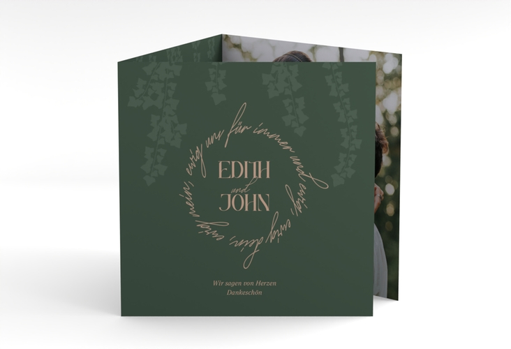 Dankeskarte Hochzeit Efeugrün quadr. Doppel-Klappkarte im Fantasy-Elfen-Design mit Efeu