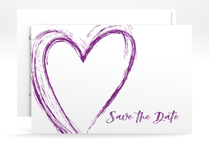 Save the Date-Karte Liebe A6 Karte quer lila hochglanz