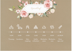 Klick: Details zu Tagesablauf Poster Hochzeit "Graceful" anzeigen Tagesablauf Poster Hochzeit Graceful 70 x 50 cm Poster Kraftpapier mit Rosenblüten in Rosa und Weiß