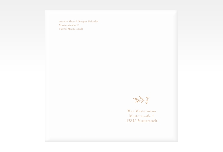 Kuvert quadratisch Filigrana quadratisch beige in reduziertem Design mit Initialen und zartem Blätterkranz