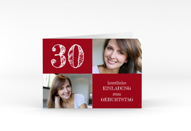 Einladung 30. Geburtstag Lebensfreude A6 Klappkarte quer rot hochglanz