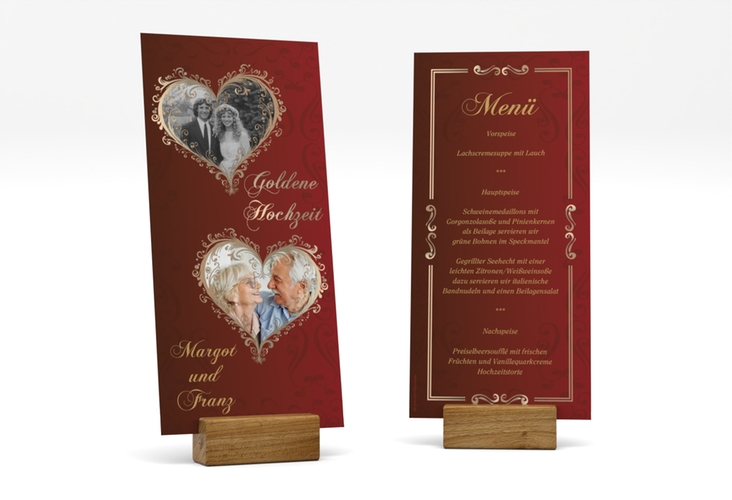 Menükarte Hochzeit Goldene Hochzeit lange Karte hoch rot hochglanz
