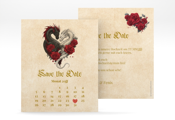 Save the Date-Kalenderblatt Drachenliebe Kalenderblatt-Karte mit Folie