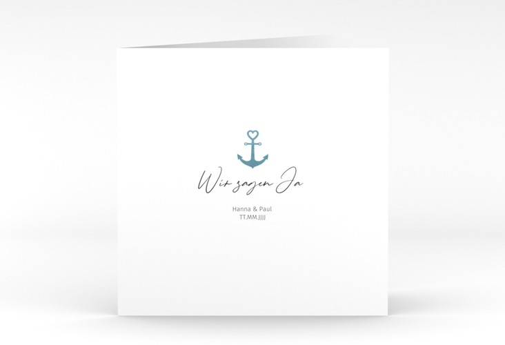 Hochzeitseinladung Ankerliebe quadr. Klappkarte weiss hochglanz im minimalistischen maritimen Design mit Anker