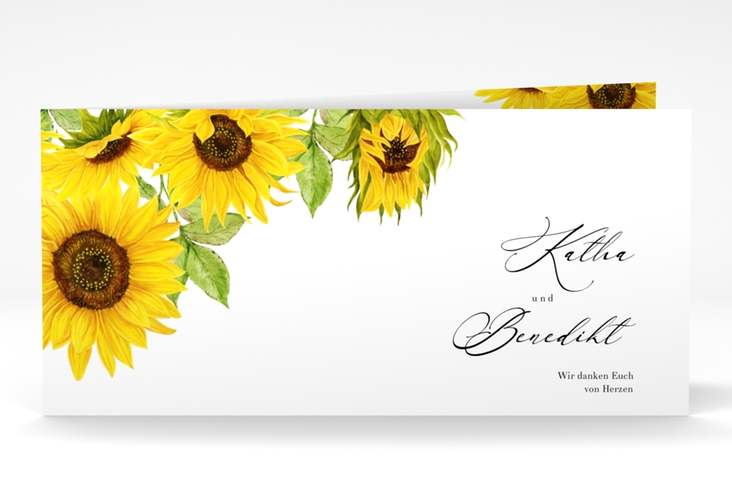 Danksagungskarte Hochzeit Sonnenblume lange Klappkarte quer weiss