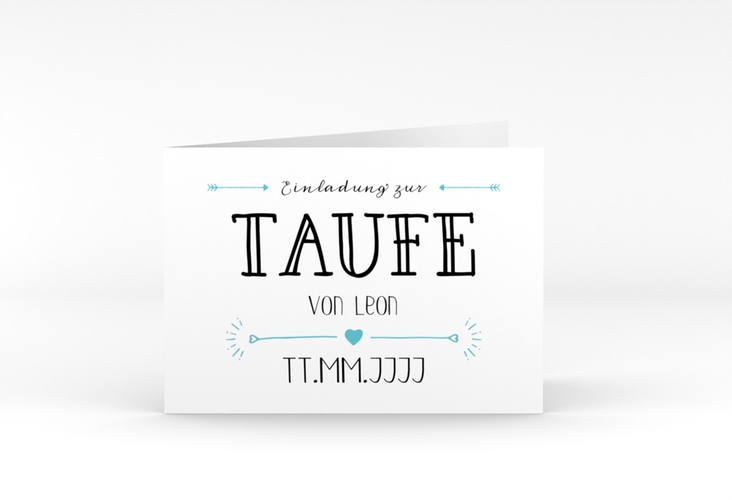Taufeinladung Lettering A6 Klappkarte quer tuerkis