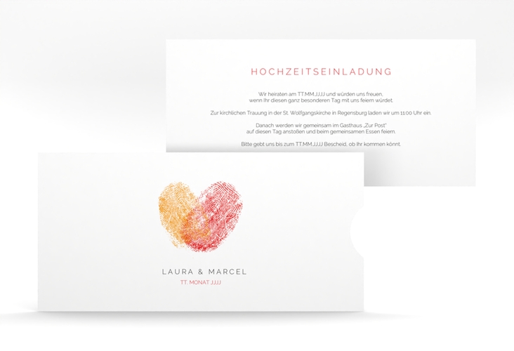 Hochzeitseinladung Fingerprint Einsteckkarte rot schlicht mit Fingerabdruck-Motiv