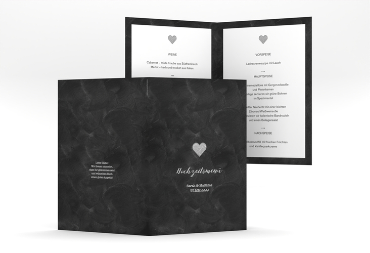 Menükarte Hochzeit Sparkly A5 Klappkarte hoch grau hochglanz