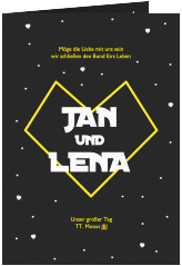 Klick: Details zu Einladungskarte Hochzeit "Starlove" anzeigen Einladungskarte Hochzeit Starlove A6 Klappkarte hoch schwarz mit Sci-Fi-Universum