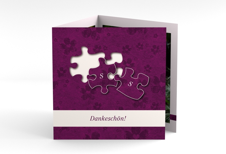 Dankeskarte Hochzeit Ravensburg quadr. Doppel-Klappkarte mit zwei Puzzleteilen