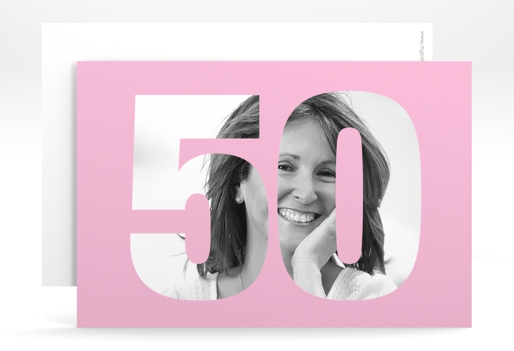 Einladung 50. Geburtstag Numbers A6 Karte quer rosa hochglanz
