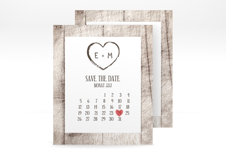 Save the Date-Kalenderblatt Wood Kalenderblatt-Karte weiss
