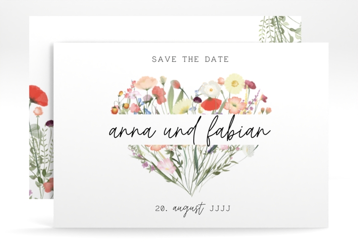 Save the Date-Karte Wildblumenherz A6 Karte quer bunt hochglanz