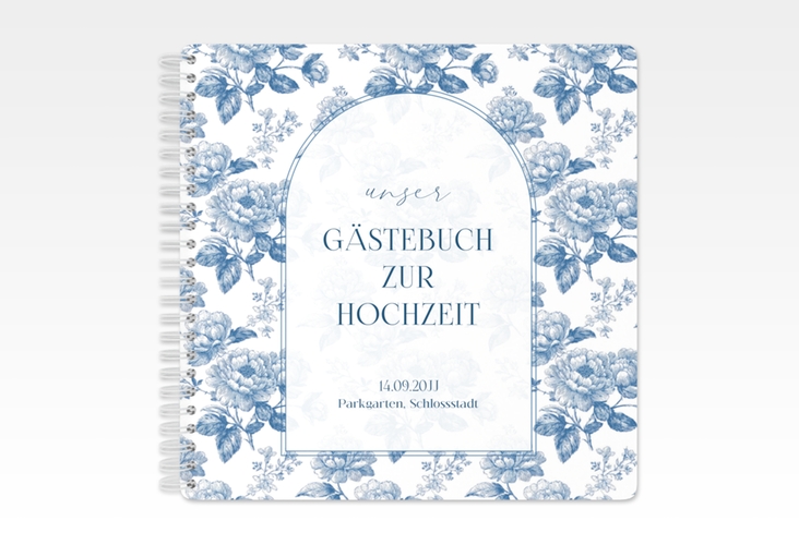 Gästebuch Hochzeit Blue Floral Ringbindung mit blauem Blumenmuster auf weißem Grund