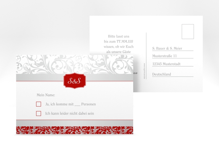 Antwortkarte Hochzeit Latina A6 Postkarte rot hochglanz